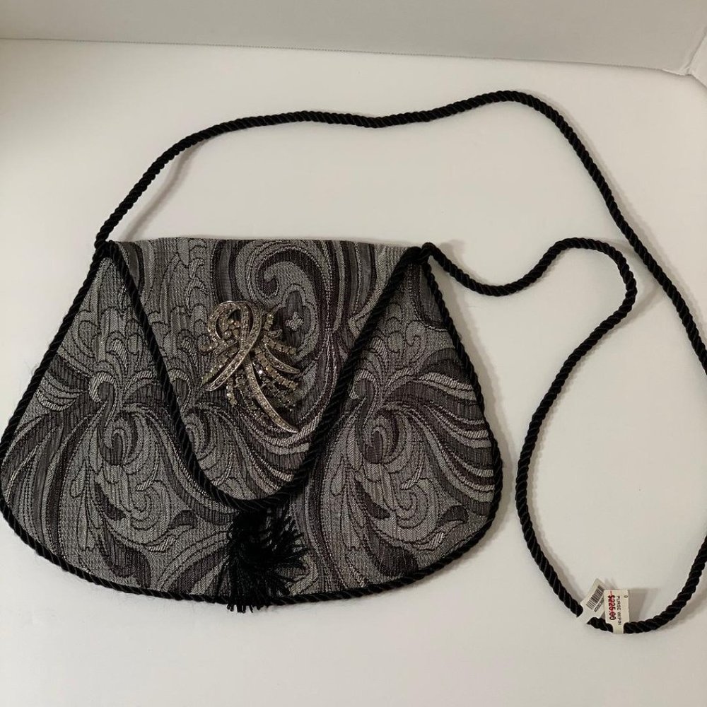 Paisley Flap Purse with Rhinestone Pin and Tassel